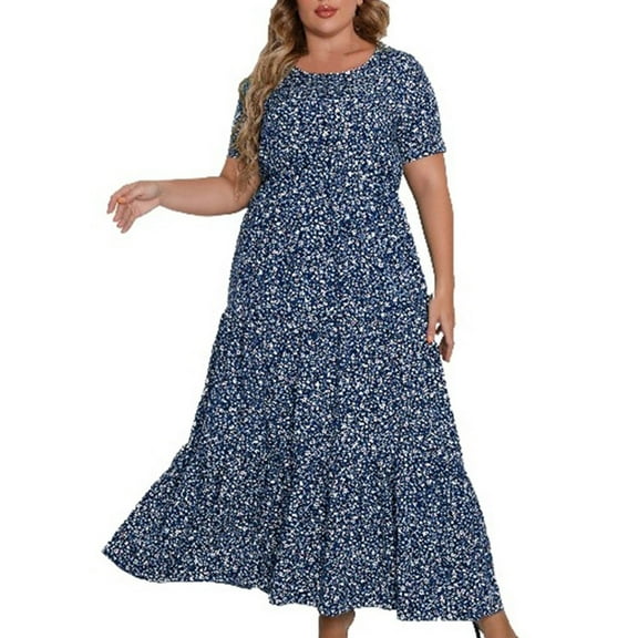 Drses Summer Dresses for Women 2024 Women's Summer Casual Short Sleeved Round Neck Small Floral Print Dress Women's Casual Dresses