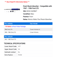 thumbnail image 2 of Front Shock Absorber - Compatible with 1967 - 1986 Ford LTD 1968 1969 1970 1971 1972 1973 1974 1975 1976 1977 1978 1979 1980 1981 1982 1983 1984 1985, 2 of 2