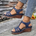 thumbnail image 3 of Rokment Orthopedic Platform Wedges Gladiator Dress Sandals for Women Ladies 2026 Summer Vintage Leather Hollow out Chunky High Heeled Dressy Sandals Navy Size 6.5, 3 of 6