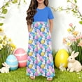 thumbnail image 1 of HOZADOIE Girls Dress Easter Print Spring Summer Short Sleeve Color Block Patchwork Crew Neck Relaxed Comfortable PartyDresses with Pockets for 4-14 Years, 1 of 6