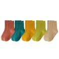 thumbnail image 1 of 5 pares de calcetines de media pantorrilla para niños, algodón peinado, suaves, cómodos, durabilidad, Color puro, calcetines para niños pequeños para otoño, 1 of 5