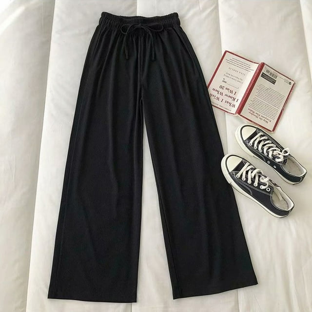 Lefu Women Ice Silk Breathable Drawstring High Rise Wide Leg Track Lounge Pants