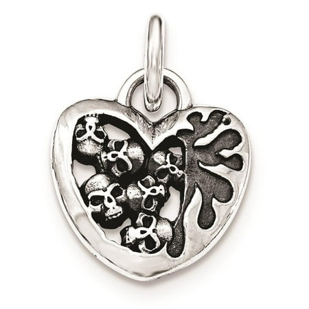 925 Sterling Silver Antiqued Heart Skull Charm Pendant