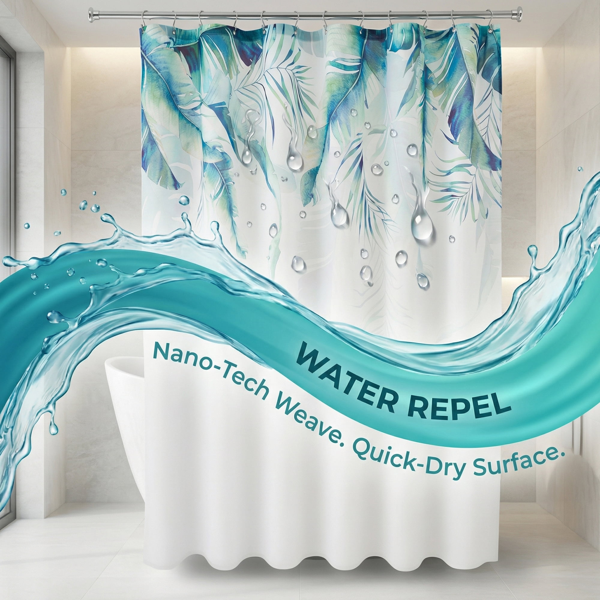 Unique Bargains Waterproof Leaf Shower Curtain Sets Hooks Green Pattern 2 71"W x 71"L