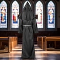 thumbnail image 5 of Alaiyaky Monk Costume Adult Men Medieval Robe Priest Cloak Outfit Halloween Black Renaissance Vicar Uncle Fester with Hood Costume Cross Fancy Dress Cosplay Carnival, 5 of 7