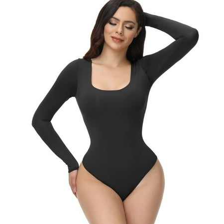 

DORKASM Women s Thong Tummy Control Shapewear Square Neck Seamless Seamless Bodysuit Body Shaper L Black