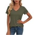 thumbnail image 4 of hoksml Women's V-Neck Short Sleeve T-Shirt Casual Flowy Curved Hem Tops for Everyday Wear, 4 of 8