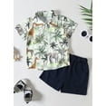 thumbnail image 2 of Coduop Toddler Kids Boys Short Sleeve Animal/Tree Print Turn-Down Shirt Tops + Casual Shorts, 2 of 7