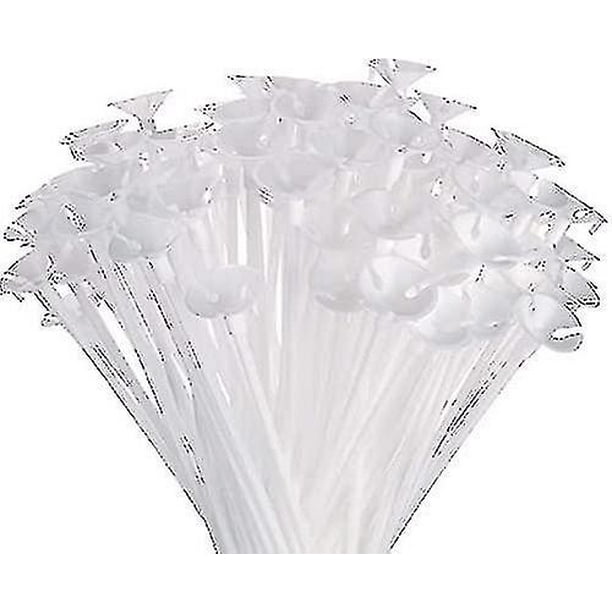 100 piezas de palitos de globo, soportes de palos de color blanco leche duraderos gruesos de plástico con tazas para decoración de fiestas