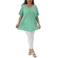 thumbnail image 2 of Agnes Orinda Women's Plus Size Casual Top Crew Neck Short Sleeve Solid Summer Blouses with Pockets 2X Light Green, 2 of 3