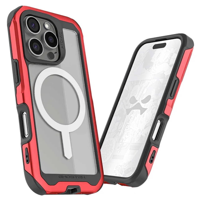 Funda Case GHOSTEK Atomic Mag para iPhone 16 PRO MAX Aluminio Roja Transp