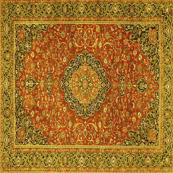 Ahgly Company Machine Washable Indoor Square Persian Yellow Traditional Area Rugs, 7' Square