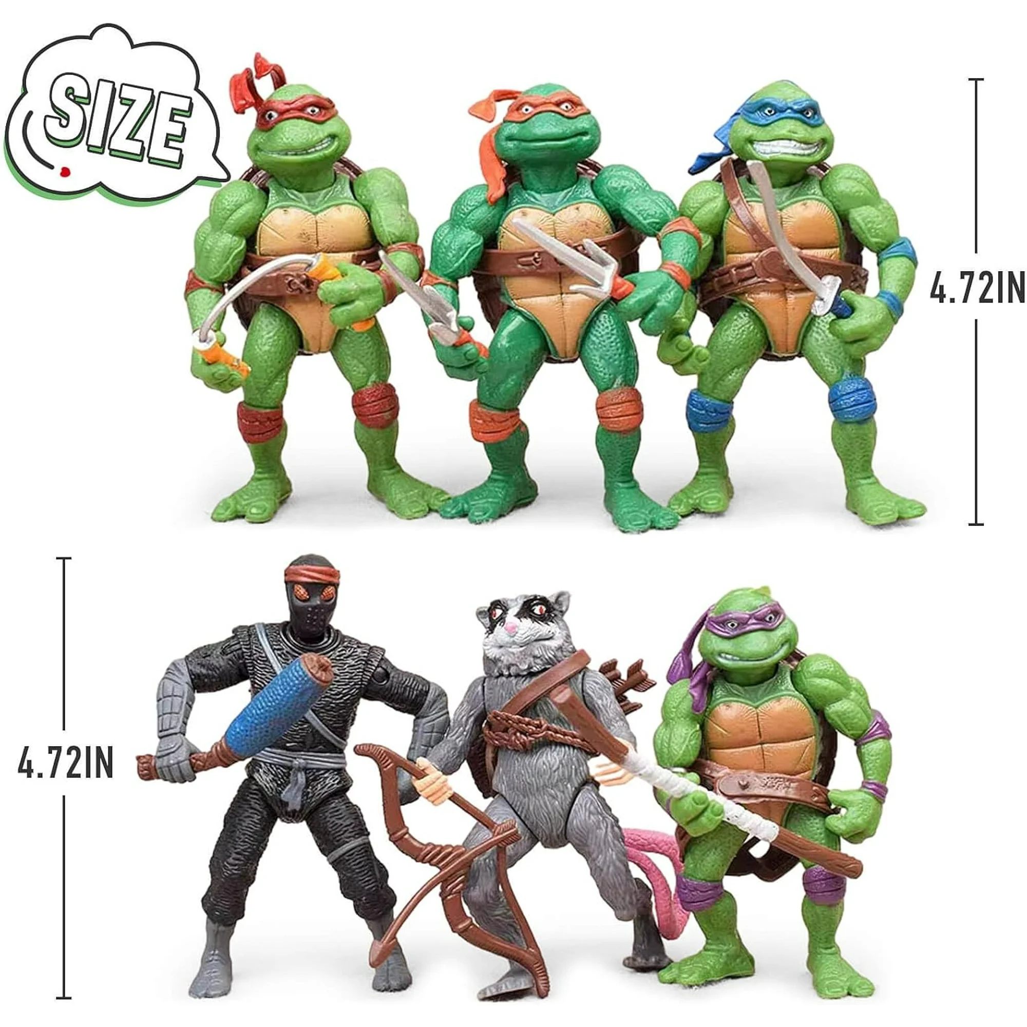 YARAKETA 6-Pack Ninja Turtle Figures - 4.8" Collectible Action Set, Detailed Mini Figures for Kids & Fans, Cake Toppers, Birthday Gift