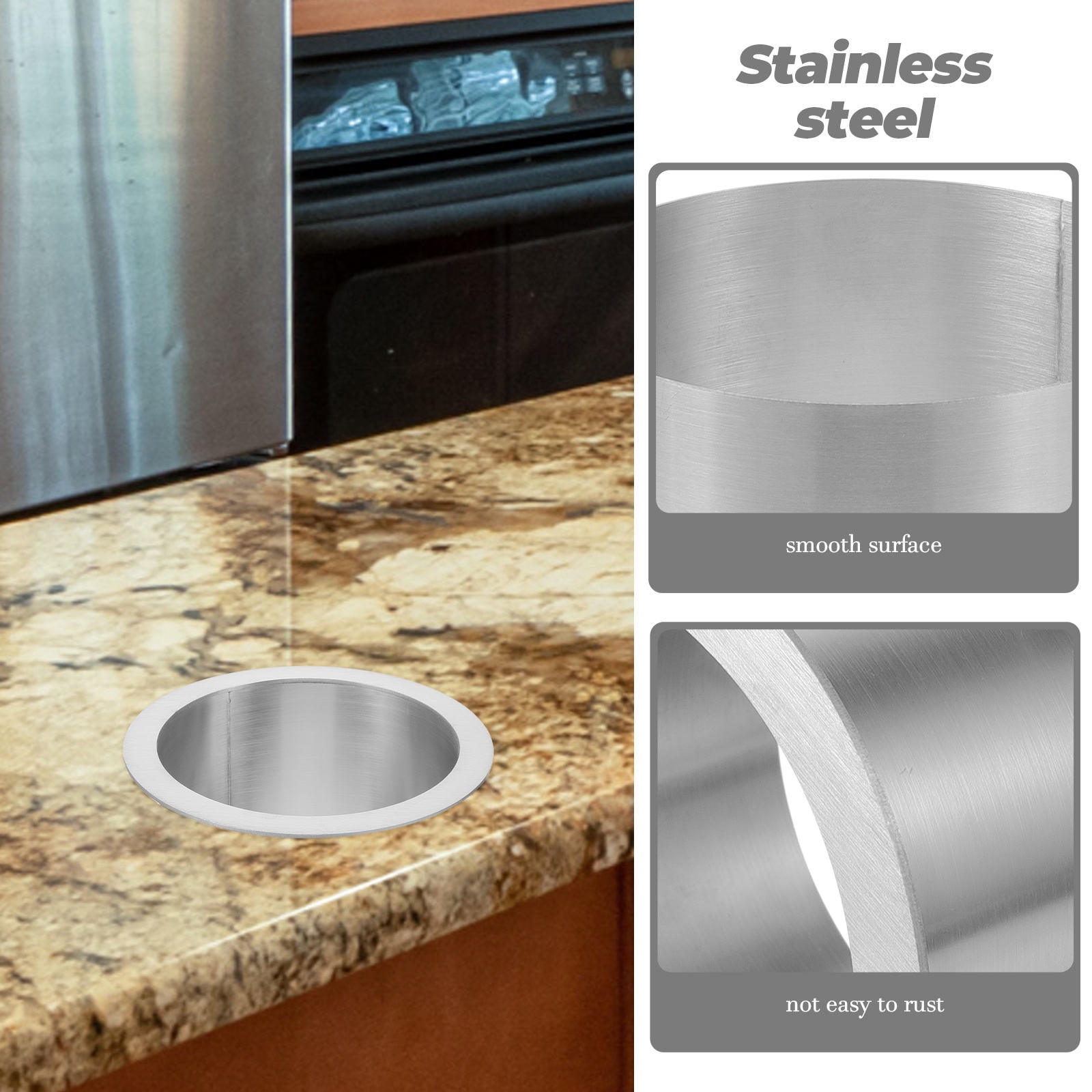 YOSADIER Stainless Steel Counter Grommet Kitchen Counter Trash Chute Silver 1Pack 4.91X3.73X3.14in