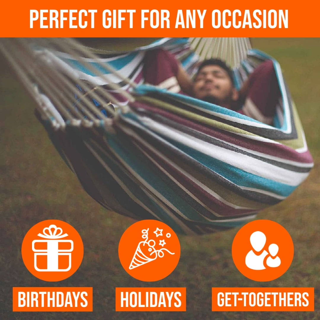 Large Cotton Brazilian Multicolor Stripe Hammock with Matching Storage Bag Included- Grey Stripe