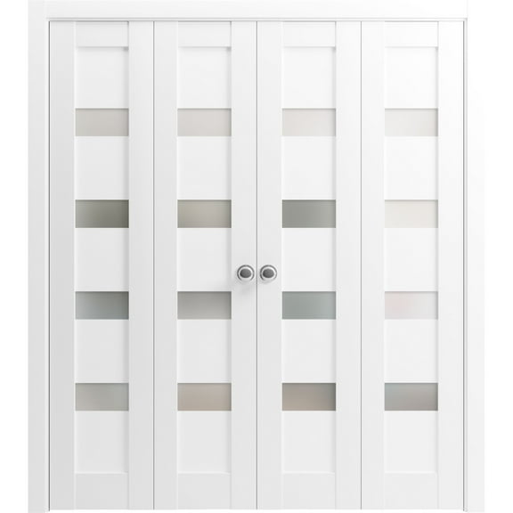 Sliding Closet Double Bi-fold Doors | Quadro 4113 White Silk with Frosted Glass