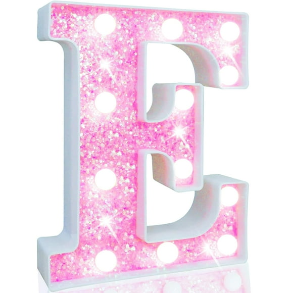 Luces LED con purpurina Pooqla con letras en forma de marquesina, rosa y blanco frío