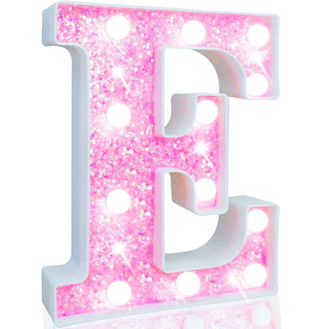 Luces LED con purpurina Pooqla con letras en forma de marquesina, rosa y blanco frío