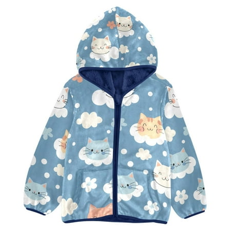 ALAZA Toddler Polar Fleece Jacket Cat Clouds Floral Kids Hooded Warm Coats Outerwear 5T