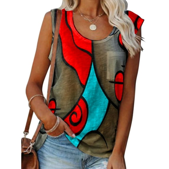 DYMADE Women Cool Colorful Sleeveless Scoop Neck Tank Top Female Vest Shirts