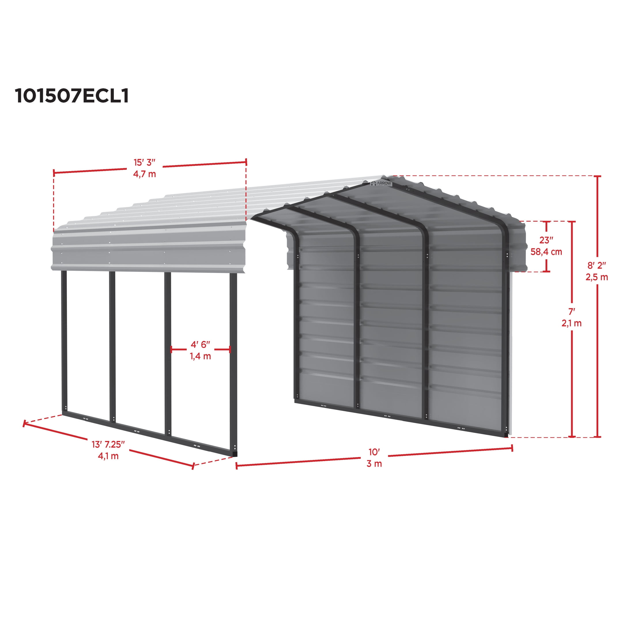 Arrow 10 x 15 x 7 ft Eggshell Carport With 1 Side Wall Kit