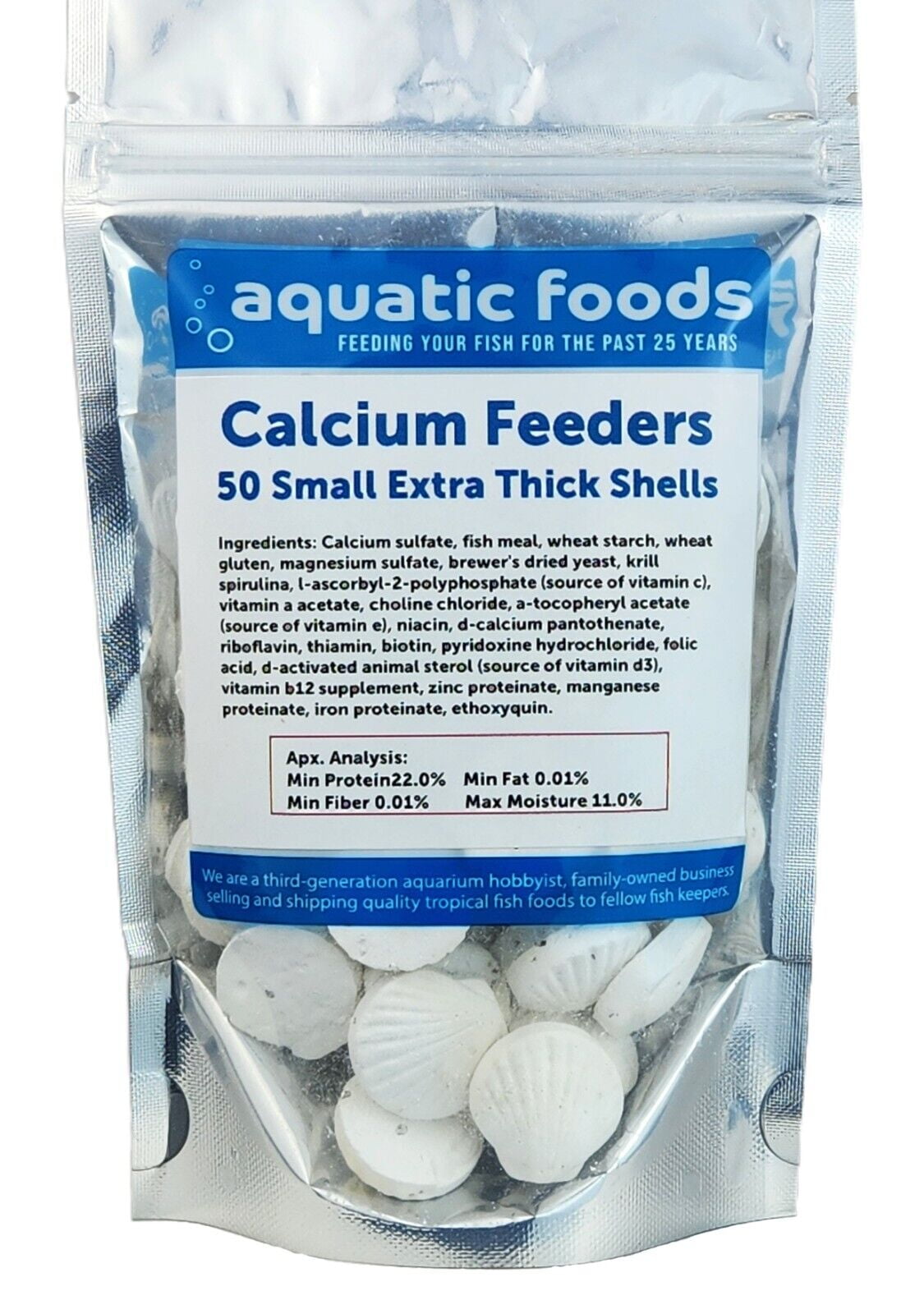 Aquatic Foods Inc. Calcium Feeder Small Shells. Extra Thick Shells for Shrimp, Snails, Crabs, Crayfish, Hermit Crabs and all Tropical Fish…50 Count Bag