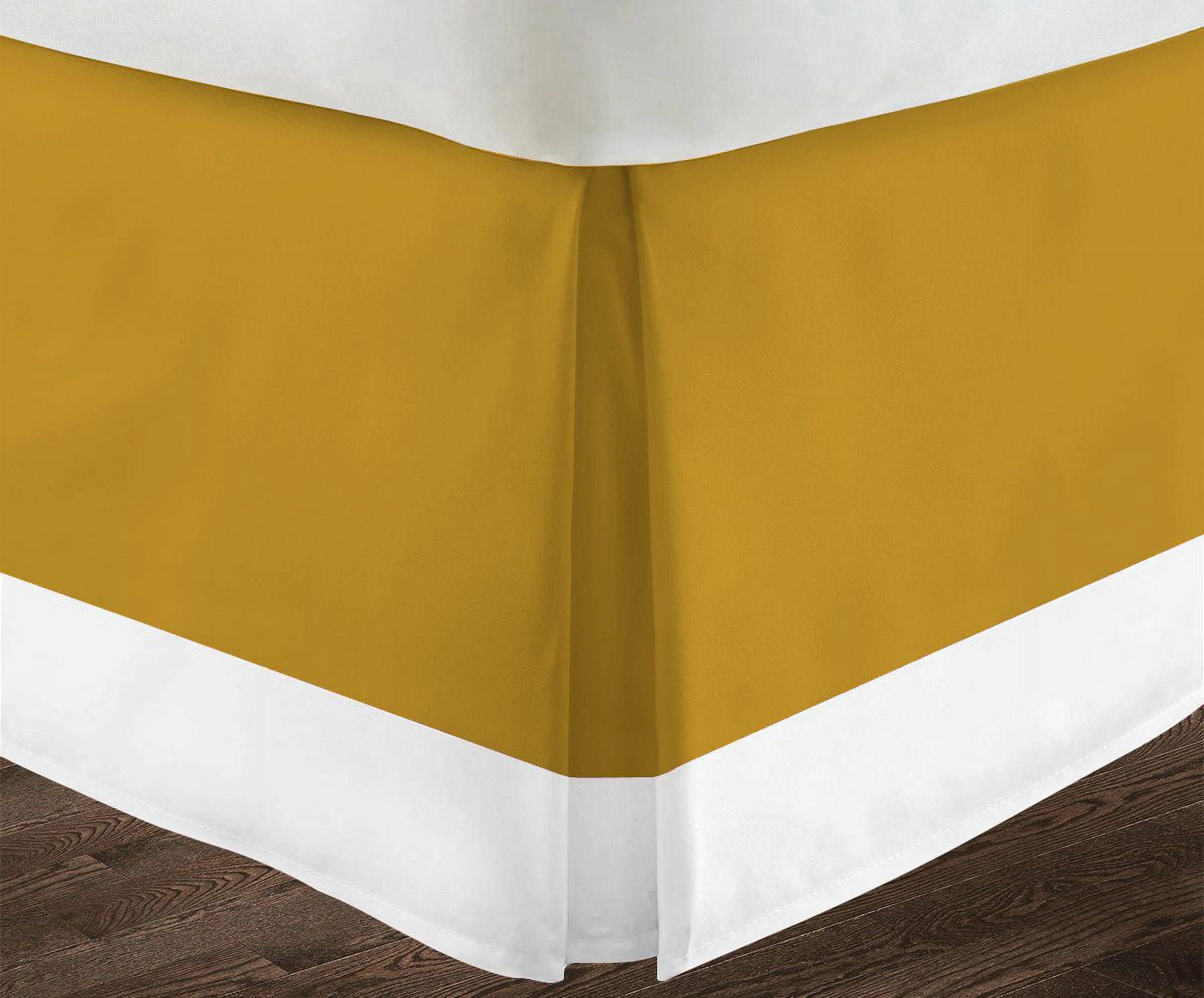 Luxury 1 Piece Split Corner Two Tone Tailored Bed Skirt, Queen Size 21 Inch Deep Pocket, 100% Egyptian Cotton, 800 Thread Count, Solid White/Gold Color.