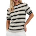 thumbnail image 1 of JAKANYQ T-Shirts pour Dames Col Rond Hauts Amples Rayés Contraste Manches Courtes T-shirt Mignon, 1 of 4