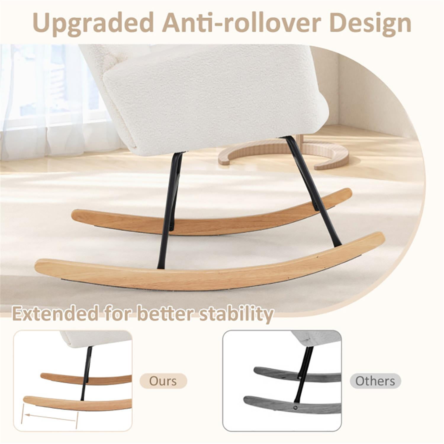 Demi Bonn Upholstered Rocking Chair, Accent Chair with Comfy Backrest and Armrest, Suitable for Home, Living Room and Bedroom, Beige