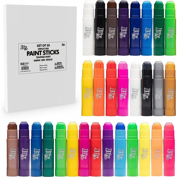 Idiy Tempera Paint Sticks (30 Pack Vibrant Colors) -For All Classroom School Supplies Arts & Crafts Projects, Draw & Paint on Wood, Paper, Ceramic, Canvas! Quick Dry, Non-Toxic, Mess Free