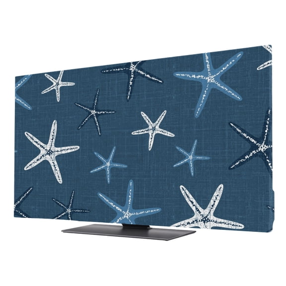 Indoor TV Cover 43 Inch, Vintage Slate Blue Starfish Elastic Monitor Dust Covers for Television Summer Coastal Beach Marine Life Dustproof Fitted TV Cover for Inside 37.6"L x 21.1"H