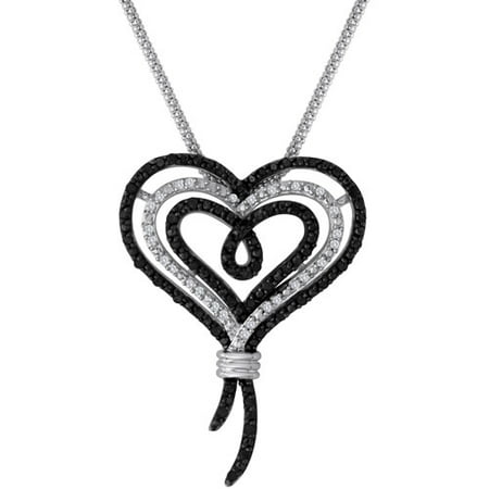 Knots of Love Sterling Silver Black and White 1/2 Carat T.W. Diamond Heart Pendant, 18