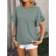 thumbnail image 2 of Cuteduck Womens Tops Ruffle Sleeve Textured Casual Loose Fit Crew Neck T-Shirt S-XXL, 2 of 5
