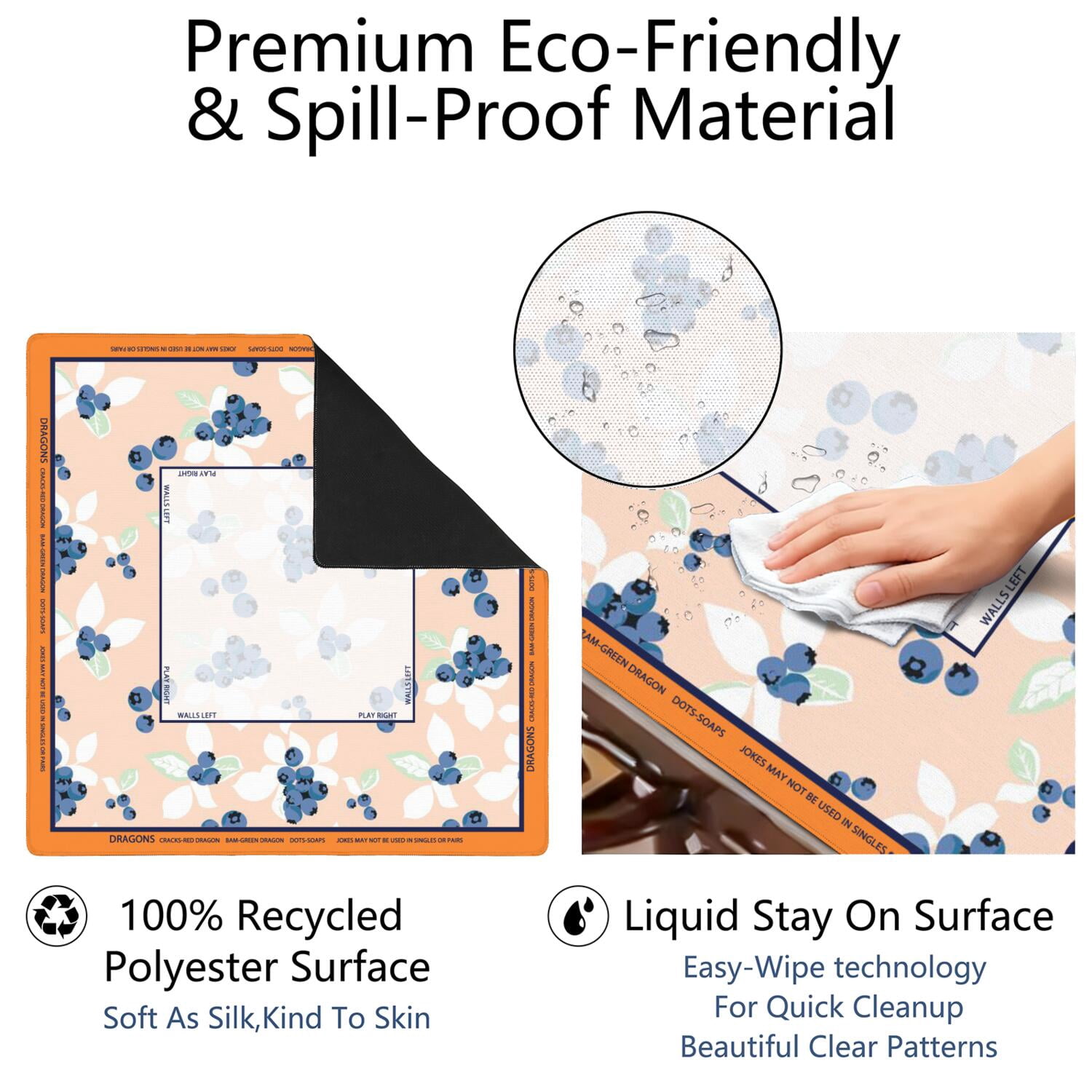 Floral Mahjong Mat with Rules, 31.5*31.5in Anti Slip American Mahjong Mat for Table, Noise Reduction, Neoprene Mah jongg Mats with Carrying Bag & 3 Dices, Mahjong Set Gift, Board Tile Games Mats