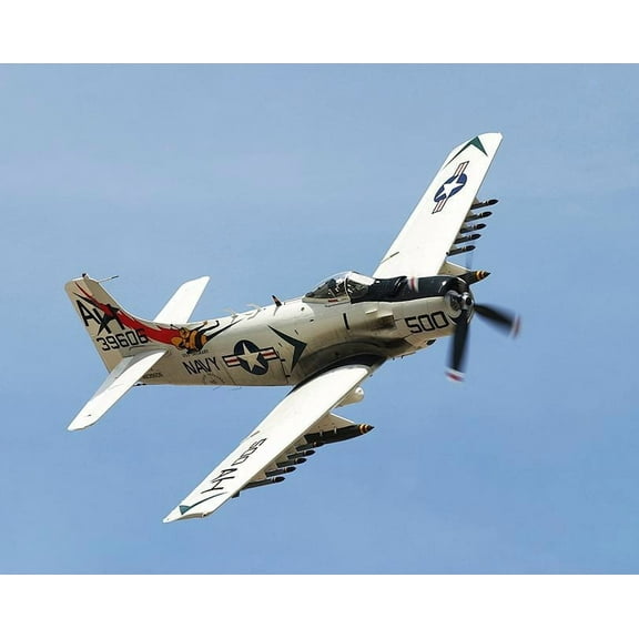 A-1 Skyraider Aircraft Banking Style -1 - 12x18 Inch Laminated Aviation Poster - Stunning Detail and Bold Colors