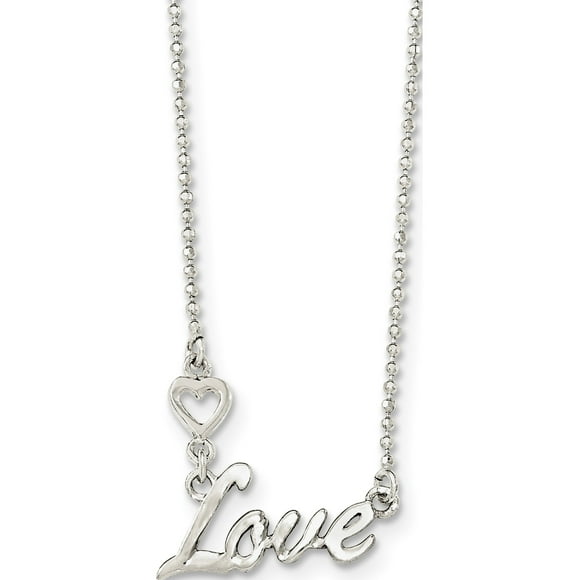 Designer Sterling Silver Polished Love With Heart Necklace (Length=18.00) Made In India -Jewelry By Sweet Pea Creations
