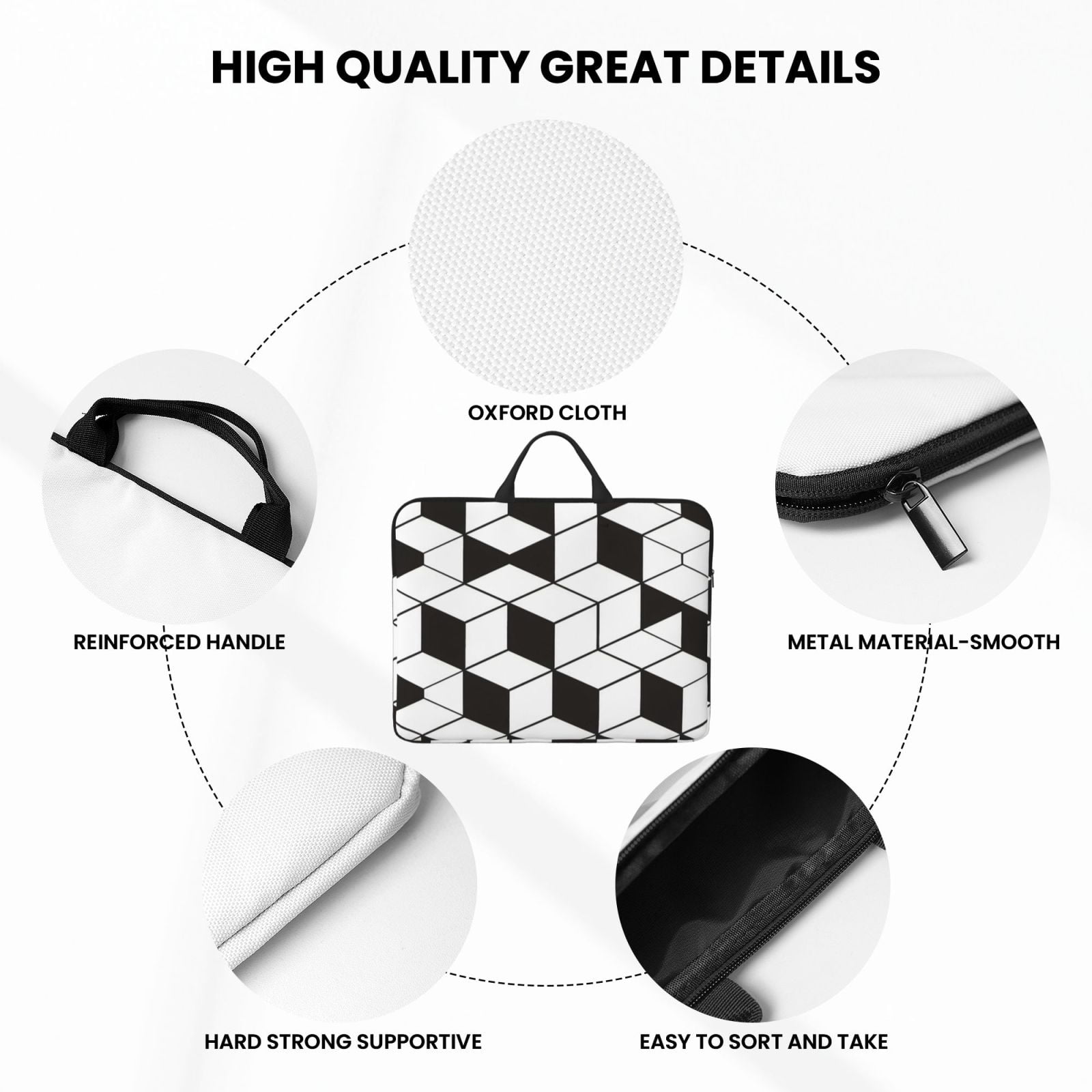 Laptop Sleeve Bag For Women Men 14inch Waterproof Durable Protective Computer Carrying Cover Handle Laptop Case Bag White And Black Checkered Pattern (3)