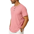 thumbnail image 4 of YODETEY Men’s Ribbed Knit Short Sleeve Henley T-Shirt,Big and Tall Pink,Size S-3XL, 4 of 8