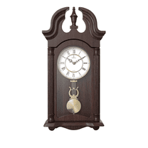Pendulum Wall Clock, Silent Decorative Wood Pendulum Clock with Swinging Pendulum, Battery Operated, Dark Wooden Design, for Living Room, Dining Room, Kitchen, Office & Home Décor, 23.5x9.25 Inch