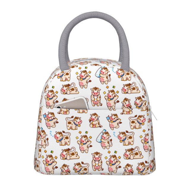 Fotbe Farm Cow Animal Bolsa de Almuerzo con Estampado, Lonchera Aislada, Contenedor de Comida Reutilizable Tipo Cooler a Prueba de Fugas