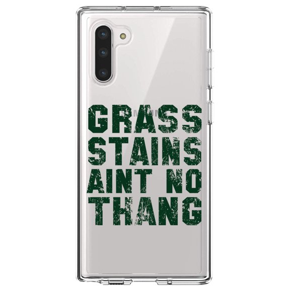 DistinctInk Clear Shockproof Hybrid Case for Samsung Galaxy Note 10 (6.3" Screen) - TPU Bumper Acrylic Back Tempered Glass Screen Protector - Grass Stains Ain't No Thang