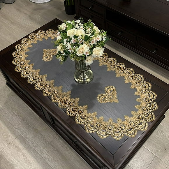 WCHUANG Embroidered Lace Table Runner, Coffee Table Runner Placemat Nightstand Dresser Scarf Table Centerpiece Doily