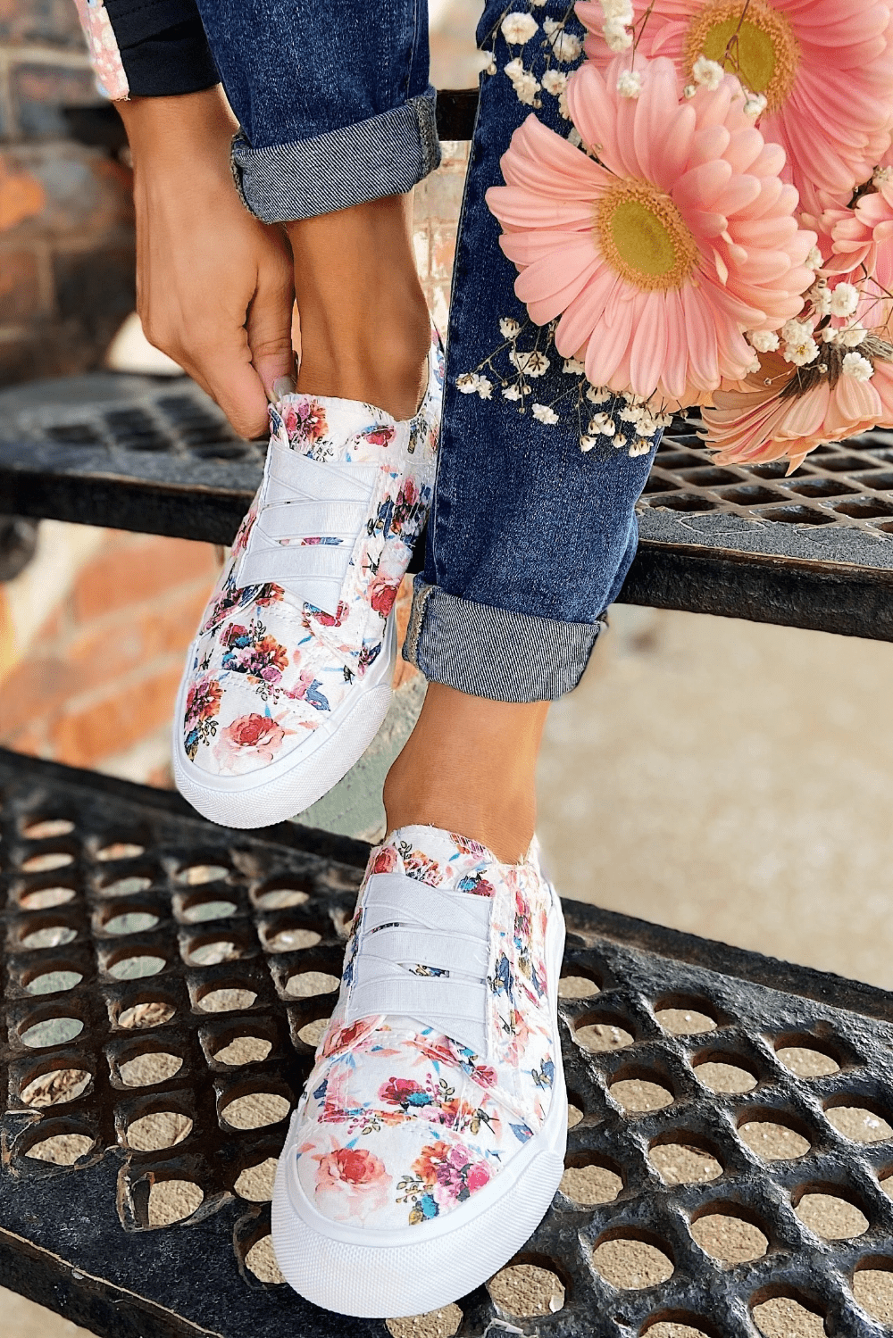 floral canvas slip on shoes