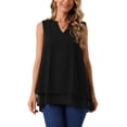 thumbnail image 1 of INSPIRAR CHIC Blusa de Chifón para Mujer, Cuello en V, Sin Mangas, Top de Doble Capa, Camiseta Casual, L Negro, 1 of 6