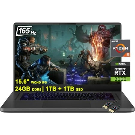 Asus ROG Zephyrus G15 Gaming Laptop | 15.6" WQHD 165Hz 100% DCI-P3 | AMD 8-Core Ryzen 9 6900HS (>i7-11370H) | 24GB DDR5 1TB+1TB SSD | GeForce RTX 3060 6GB | USB-C Backlit Win11 + HDMI Cable