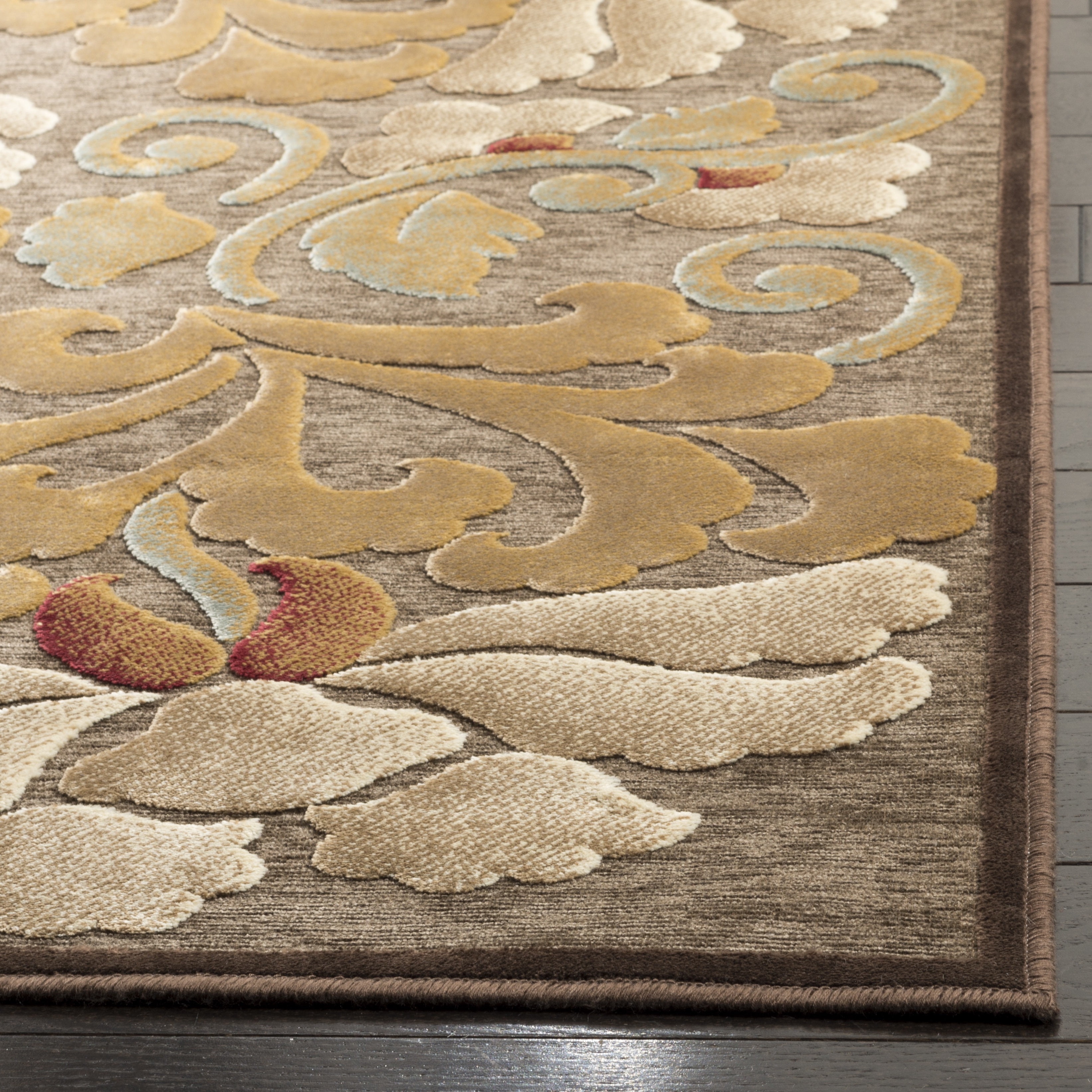 SAFAVIEH Martha Stewart Floating Dahlia Geometric Floral Area Rug, Light Brown, 4' x 5'7"