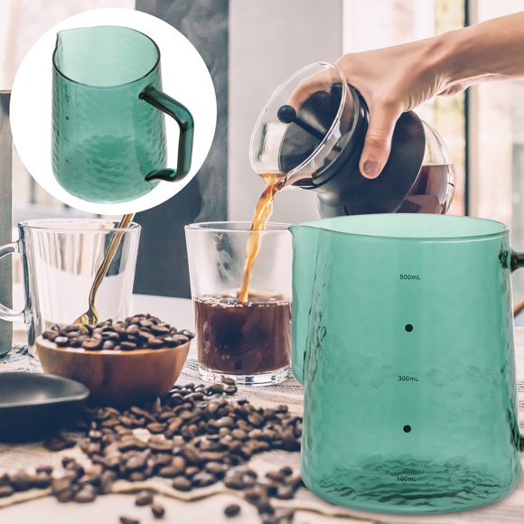 Borosilicate Glass Milk Jar for Storage Use with Ergonomic Handle and Scale Design Green 1Pc