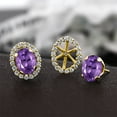 thumbnail image 3 of Gem Stone King 2.82 Ct Oval Purple Amethyst 18K Yellow Gold Plated Silver Earrings, 3 of 3