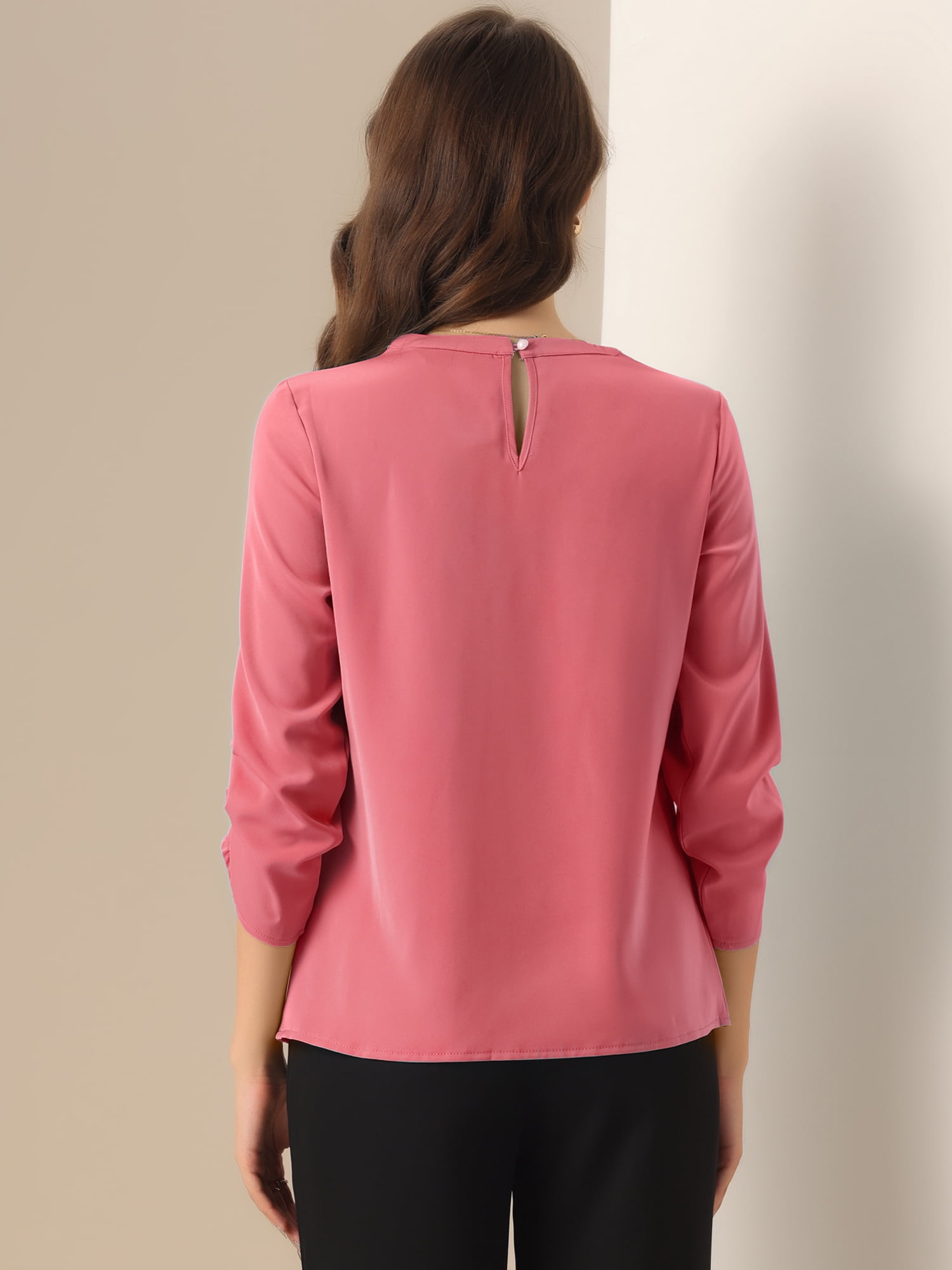 DARING DIVA Round Neck Keyhole Pleated Shirred Work Top XL Dark Pink