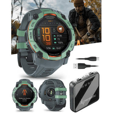 Garmin Instinct 3 50 mm, AMOLED Display, Rugged Outdoor GPS Smartwatch, Metal-Reinforced Bezel, Built-in Flashlight, Up to 18 Days of Battery Life, Neotropic with Twilight Band with Wearable4U Bundle